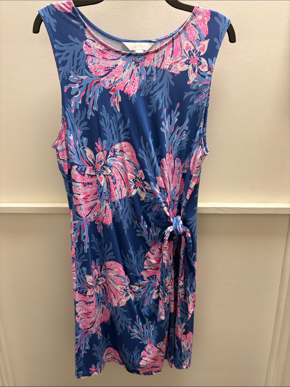 Lilly Pulitzer Blue and Pink Floral Sleeveless Tie-Waist Dress
